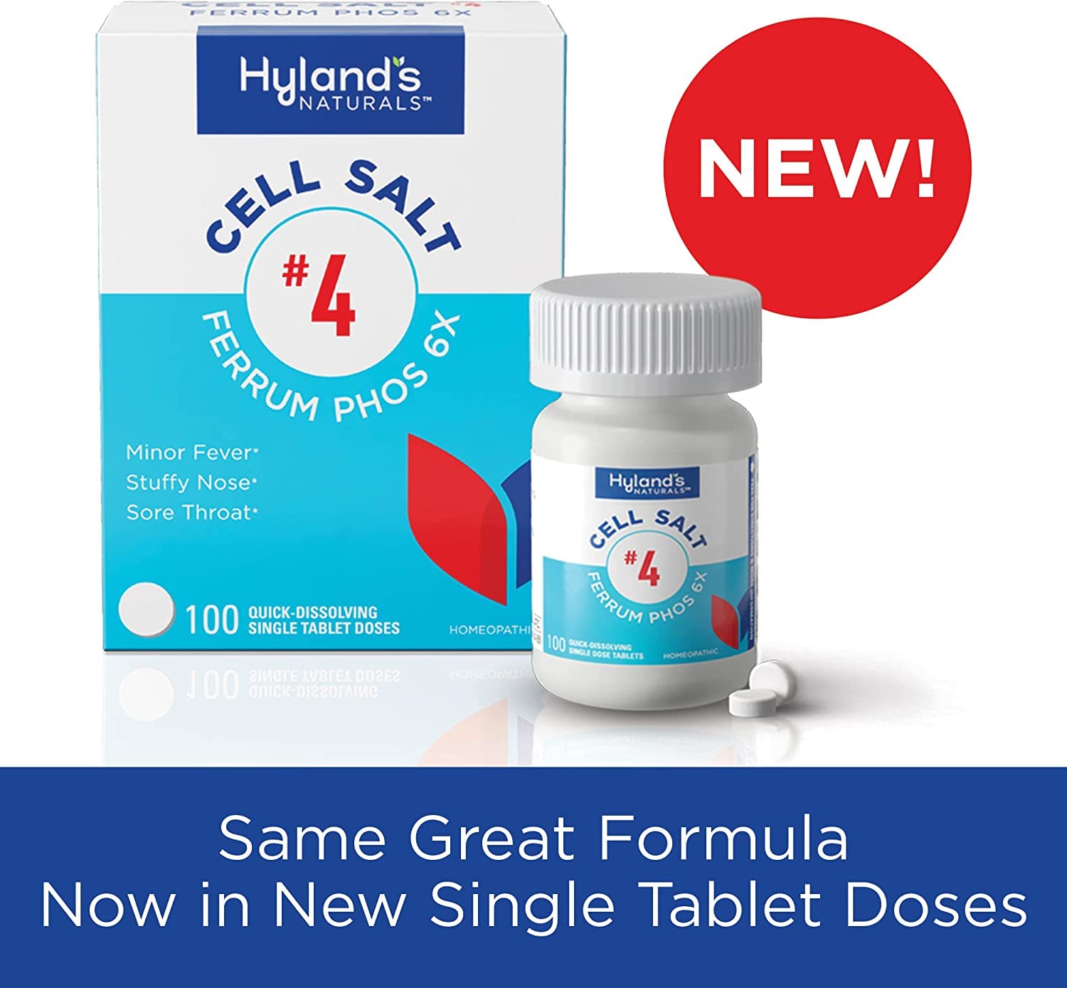 Bundle of Hyland's #4 Cell Salt Ferrum Phos 6X Tablets, Sinus Decongestant, Cold and Fever, Inflammation 100 CT and #5 Kali Muriaticum 6X, Cold Medicine and Sore Throat, Runny Nose, and Burns 100 CT - Image 4