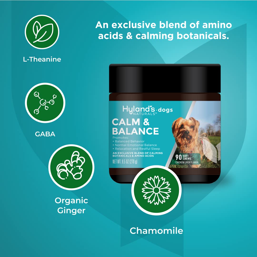Hyland's - Dogs - Calm & Balance, 90 Soft Chews, Supports Balanced Behavior, Normal Emotional Balance, Relaxation & Restful Sleep, L-Theanine, GABA & Chamomile, Hemp Free Chicken Liver Flavor - Image 4