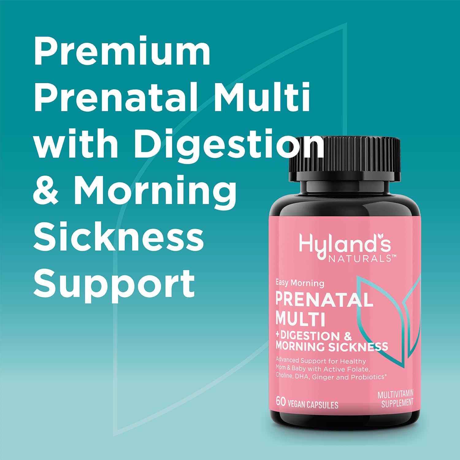 Hyland's Easy Morning Prenatal Multivitamin and Digestive Health and Morning Sickness Relief, 60 Vegan Capsules, with Folate, Choline, Zinc, Ginger Root, Prebiotics and Algae DHA (Pack of 2) - Image 3